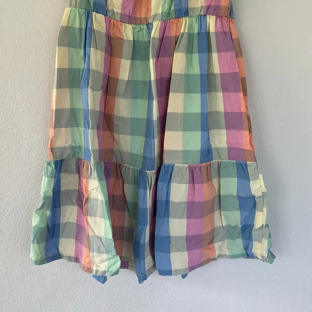 GAP girl’s pastel gingham plaid cotton button print puff sleeve dress medium